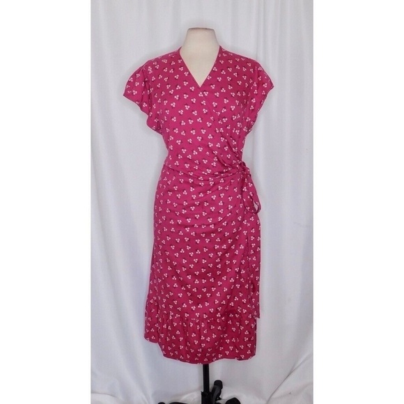 NWT!! DRAPER JAMES Wrap Flounce Dress Deep Berry Floral Flutter Pink Size 18 - Picture 3 of 16
